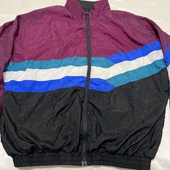 VTG 90S Jacket Mens L Windbreaker Colorblock Striped Full Zip Aviat Sportif - Picture 5 of 13